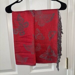 Reversible butterfly pattern scarf fringed made in Egypt